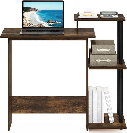 Furinno Efficient 29-Inch Rustic Brown Computer Desk with Side Shelves, Gaming Desk with 3 Open Shelves, Home Office Desk, for Home Office, Study Room, Dorm, Bedroom, Amber Oak