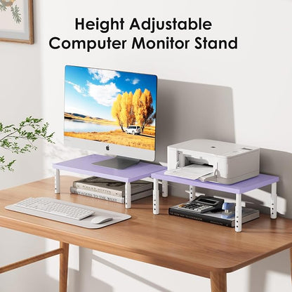 ECOLOVI Wood Computer Laptop Monitor Stand Riser, 4-Height Adjustable Desk Organizer and Accessories, Workspace Office Desk Decor & Accessories for Women, Purple