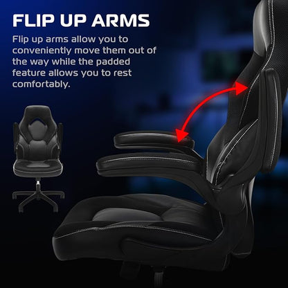 RESPAWN 3085 Ergonomic Gaming Chair for Adults, High Back Office Chair with Headrest and Flip Up Arms, Leather Racing Style Gaming Seat with Lumbar Support, Video Game Computer Desk Seat - Black
