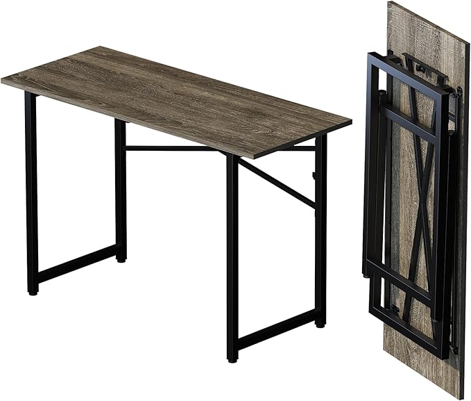 Lutown-Teen 47 inch Folding Desk, Writing Gaming Computer Camping Table, No Assembly Required Home Office Desk, Black Oak