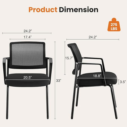 Mesh Back Stacking Arm Chairs, Office Reception Guest Chair with Upholstered Fabric Seat and Ergonomic Lumber Support, Sturdy Metal Office Chairs, Black-1pack