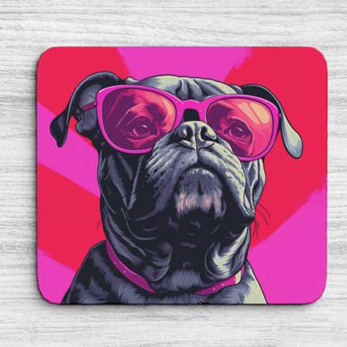 Pink Mousepad Glamour Dog Bullmastiff Mouse Pad for Home Office Gaming Working Desk Computer Desktop Accessories Non-Slip Rubber Mousepad for Dog Lovers