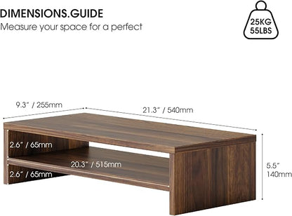FITUEYES Monitor Stand - 2 Tier Computer Monitor Riser with 21.3 Inch Shelf, Wood Desktop Stand for Laptop Computer Screen, Desk Organization, Office Supplies
