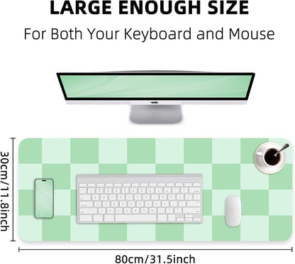 AFIING Sage Green Checkered Desk Mat 31.5" x 12", Waterproof Desk Pad | Non-Slip Rubber Base, Easy Clean Surface, Desk Protection, Office & Home