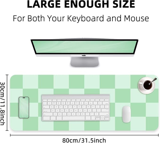 AFIING Sage Green Checkered Desk Mat 31.5" x 12", Waterproof Desk Pad | Non-Slip Rubber Base, Easy Clean Surface, Desk Protection, Office & Home
