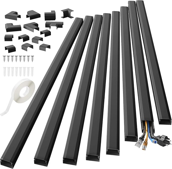 Yecaye 125in Cord Hider, Large Cord Covers for Wires on Wall, Cable Management Kit for Mount TVs, Wire Hider Cable Concealer for Home Office, W1.18in H0.6in, Black