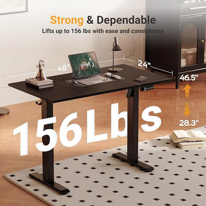 YDN Electric Standing Desk Adjustable Height, 48 x 24 Inches Sit Stand up Desk with Memory Presets & Cable Management, Home Office Desk for Office & Computer Workstation, Black Frame/Black Top