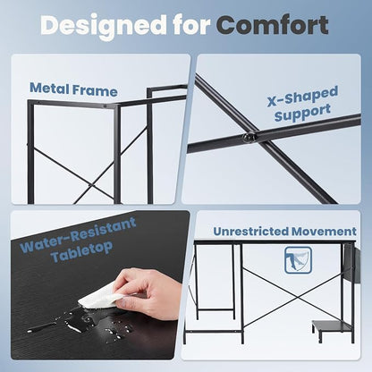 DUMOS L Shaped Desk Computer Gaming Corner Table 50 Inch Home Office Writing Student Work PC Workstation with Side Storage Bag CPU Stand for Bedroom Small Spaces