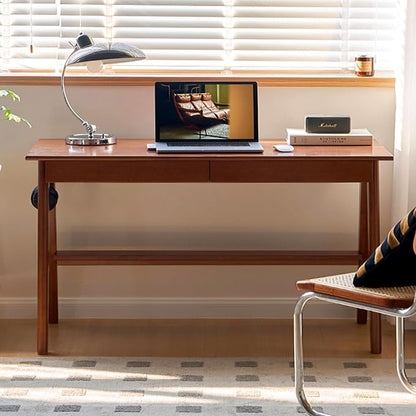 100% Solid Rubber Wood Desk Home Office Desk Mid Century Modern Writing Computer Desk with Drawer for Home Office 47"