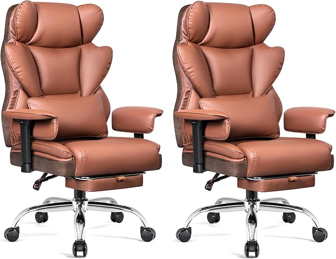 BESTFAIR Big and Tall Office Chair - 400 LBS Capacity Executive Chair with High Back & Footrest, Ergonomic Office Chair for Heavy People, Wide Padded Seat Computer Gaming Chair, Brown 2 Pack