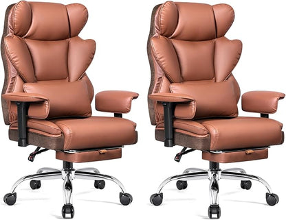 BESTFAIR Big and Tall Office Chair - 400 LBS Capacity Executive Chair with High Back & Footrest, Ergonomic Office Chair for Heavy People, Wide Padded Seat Computer Gaming Chair, Brown 2 Pack