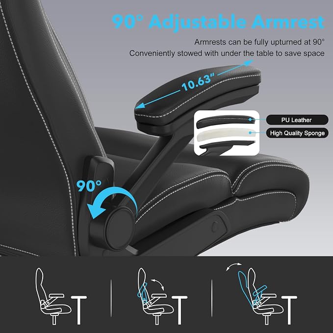 ralex-chair 2Pack Executive Office Chair, Big and Tall, 500lbs Capacity, Ergonomic, High Back, Leather, Flip-up Armrests, Adjustable Height