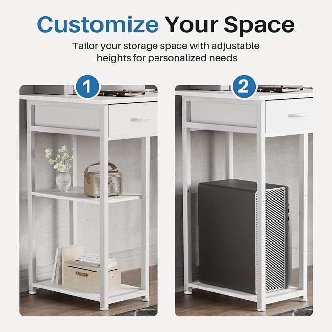 OLIXIS Desk with Storage Fabric Drawers-48 Inch Home Office Computer Desk for Small Space Bedroom,Modern Study Work Gaming Writing Table PC Desks, White