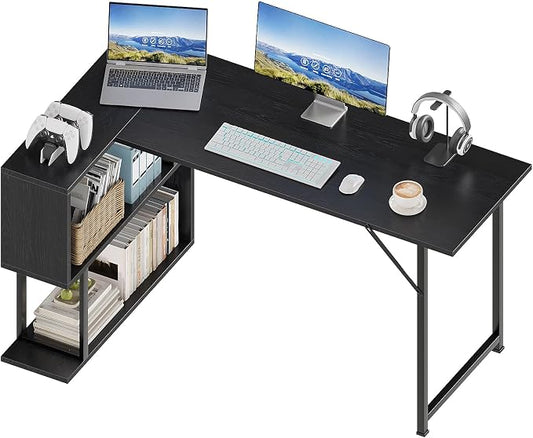 ALISENED L Shaped Computer Desk with 2 Shelves Bookshelf, Modern Corner Computer Desk with Storage, Office Desk Study Table Writing Desk for Home Office