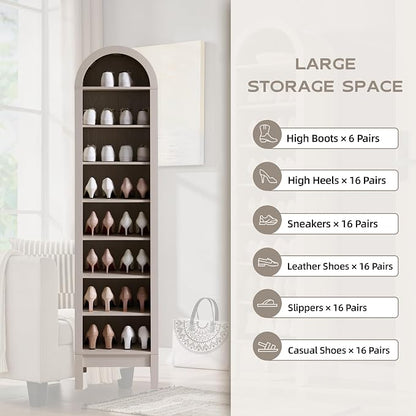 IFGET 71" Tall Arched Bookshelf, 8 Tiers Arch Bookcase with Storage, Modern Farmhouse Book Shelf with Adjustable Shelves, Wood Bookshelf w/Open Display Shelves for Living Room, Office (Cream)