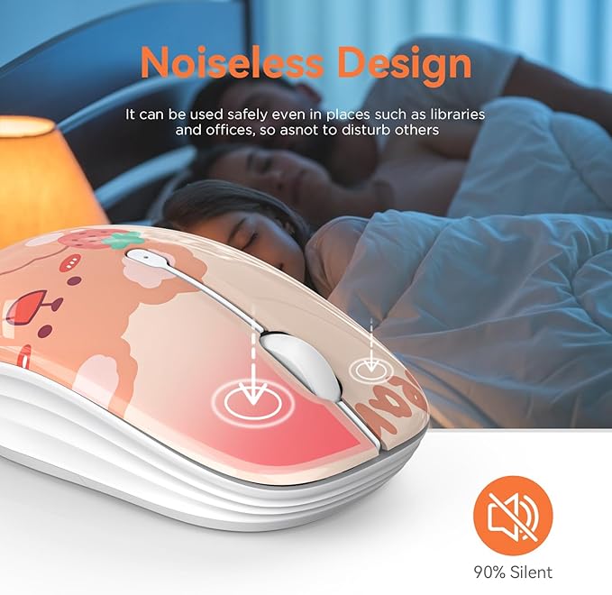 FMOUSE Cute Wireless Mouse, Bluetooth & 2.4GHz Dual Mode, Silent Click, AA Battery Powered, Kawaii for Kids Students Teen Girls, Compatible with Laptop Mac iPad PC (Kerry Bear)