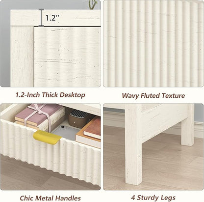 YOMILUVE Fluted Computer Desk with 2 Drawers, 39 Inch Small Computer Desk with Storage, Compact Writing Study Vanity Desk for Small Spaces, White