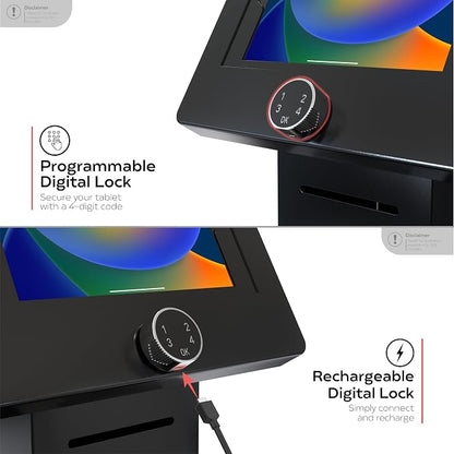 Anti-Theft Tablet Desk Stand – CTA Secured POS Kiosk with Password Lock & Printer Shelf for iPad 11 (A16) - Pro 11-inch M4 - Air 11-inch M3- iPad 10th Gen - Galaxy Tab & More Tablets