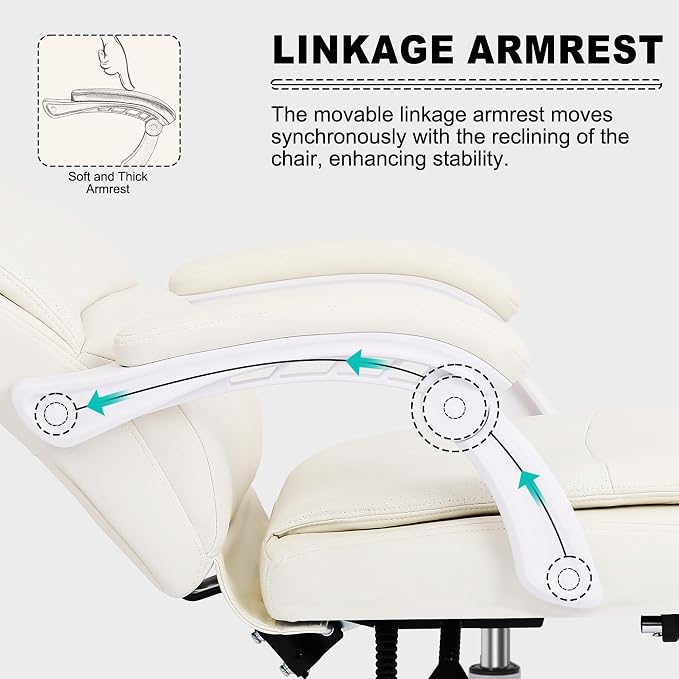 Misolant Big and Tall Office Chair with Footrest, High Back Desk Chair with Linkage Armrest, 90-155° Recline Executive Computer Chairs with Adjustable Height for Home