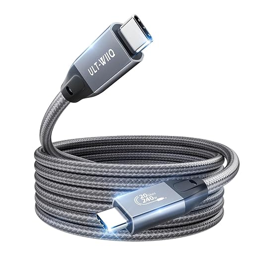 ULT-WIIQ 13FT Nylon Braided USB C to USB C 3.2 Gen 2 x 2 Video Cable for 8K Monitor, 4K@144Hz/60Hz Display Cable, 20Gbps Data Transfer, PD 3.1 Supports 240W Fast Charging, for Laptop, PC, SSD…