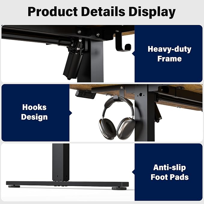 Electric Standing Desk, 63 x 30 Inch Extra Large Desktop, Adjustable Height Sit Stand Desk, Home Office Workstation for Dual & Triple Monitor, Rustic Brown