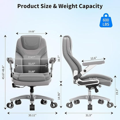 Big and Tall Office Chair with 5D Arms, Fabric & PU Leather Heavy Duty Desk Chair, Adjustable Lumbar Support & Height, Tilt Function, High Back Ergonomic Executive Computer Chair