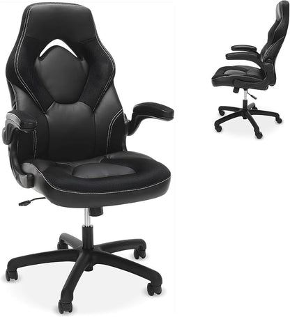 RESPAWN 3085 Ergonomic Gaming Chair for Adults, High Back Office Chair with Headrest and Flip Up Arms, Leather Racing Style Gaming Seat with Lumbar Support, Video Game Computer Desk Seat - Black