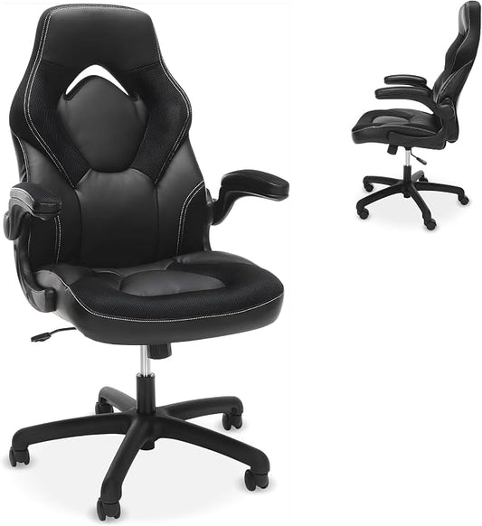 RESPAWN 3085 Ergonomic Gaming Chair for Adults, High Back Office Chair with Headrest and Flip Up Arms, Leather Racing Style Gaming Seat with Lumbar Support, Video Game Computer Desk Seat - Black