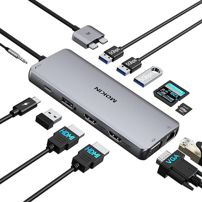 MacBook Pro Docking Station Dual Monitor HDMI Adapter,12 in 1 USB C Adapters for MacBook Pro Air Mac HDMI Dock Dongle Dual USB C to DualHDMI VGA Ethernet AUX 4USB SD/TF100W PD