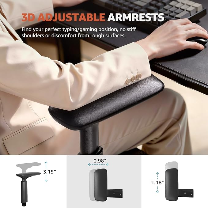 ErgoSift Ergonomic Mesh Office Chair Computer Desk Chair, Headrest, Black | 3D Armrests, Lumbar Support, Seat Slide, 330 lbs Capacity, Home Office and Gaming
