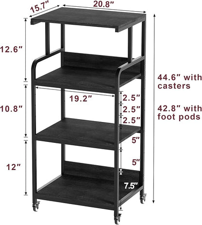 4 Tier Printer Stand with Wheels, Extra Large Tall Printer Table for Home Office, Printer and Shredder Stand with Storage Shelf (Black)