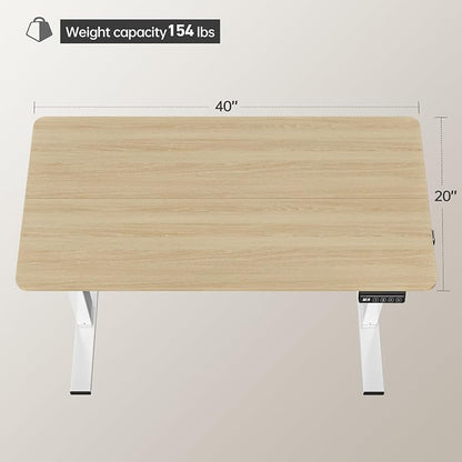 LongKe Electric Standing Desk Adjustable Height, 40x24 Inches Sit Stand up Desktop for Home Office, Ergonomic Rising Computer Table with Memory Preset, Yellow Beams