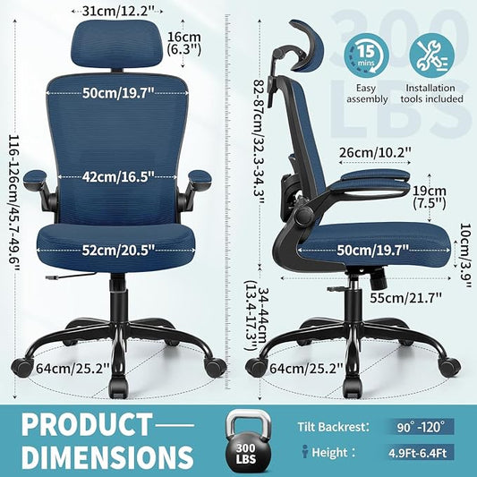 FelixKing Office Chair, Desk Chair with Adjustable Lumbar Support, Ergonomic Computer Chair with High Back and Armrest, Adjustable Height Gaming Chair Home Office Swivel Chair(Navy)
