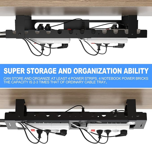 2PACKS Cable Management Under Desk Tray Adjustable Large Under Table Cord Wire Organizer for Standing Desk