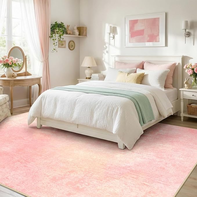 RELEANY Washable Area Rugs 8'x10' Non-Slip Modern Abstract Soft for Living Room Entryway Bedroom Kitchen, Print Pattern, Light Pink