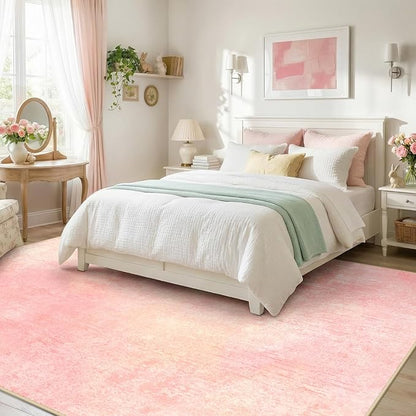 RELEANY Washable Area Rugs 6'x9' Non-Slip Modern Abstract Soft for Living Room Entryway Bedroom Kitchen, Print Pattern, Light Pink