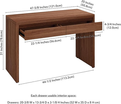 Henn&Hart 48" Modern Rectangular Wooden Home Office Desk Computer Desk Writing Table with 2 Storage Drawers for Home Office, Medium Walnut