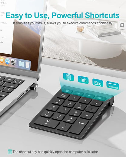 Lekvey Wireless Number Pad, Numeric Pad and Mouse Combo, Portable Slim 2.4GHz USB Wireless 10 Key Numpad Keypad for Laptop, Mac, Notebook, Desktop, PC Computer - Black
