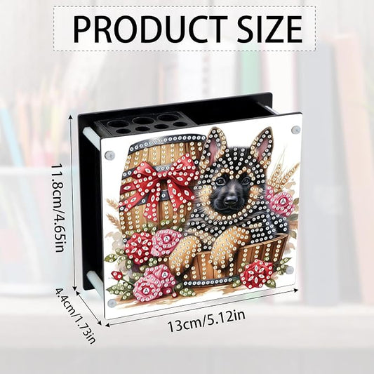 DIY Diamond Painting Kit，Little Black Dog Special Shape diamond painting pen holder, Acrylic Daily Office Desktop Decoration Storage Item