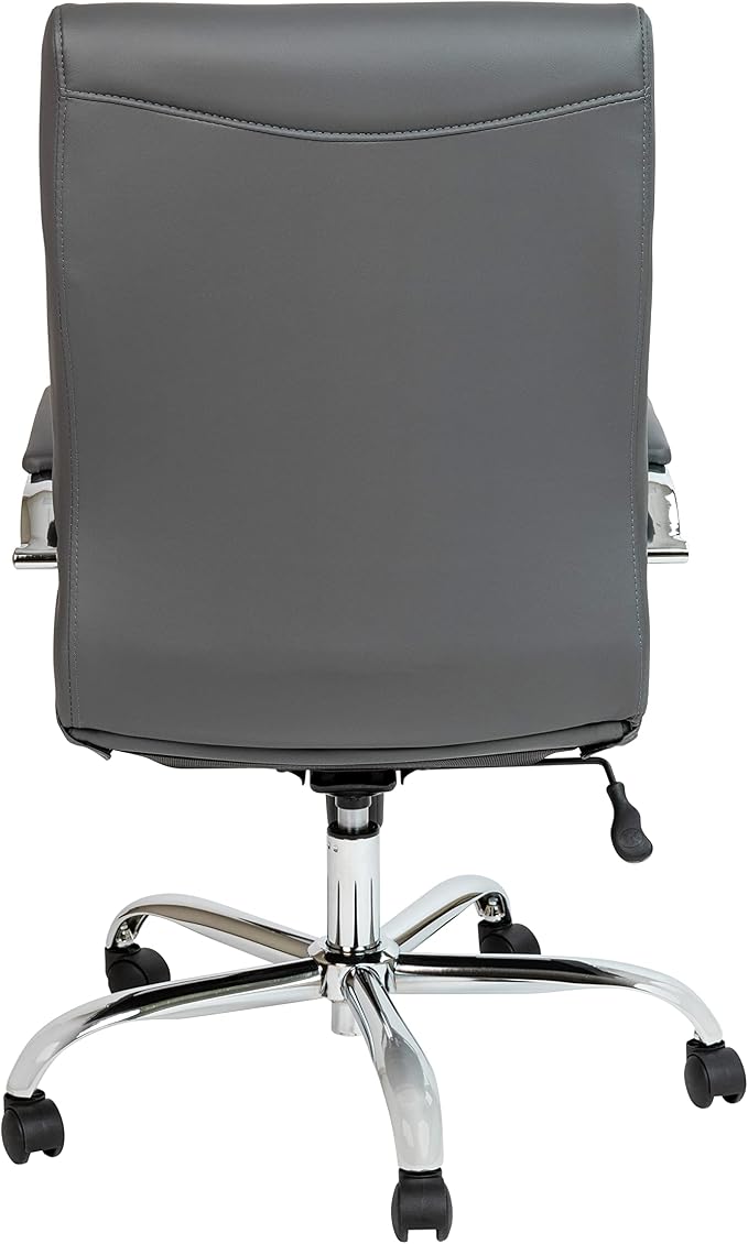 Flash Furniture Whitney High-Back Swivel LeatherSoft Desk Chair with Padded Seat and Armrests, Adjustable Height Padded Office Chair, Gray/Chrome
