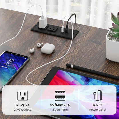 Tangkula 2-Person Reversible Computer Desk with LED Lights, 94.5” Long Office Desk with Power Outlets, Monitor Stand, Keyboard Tray & 2 Storage Shelves, Double Desk for Gaming Working Writing (Walnut)