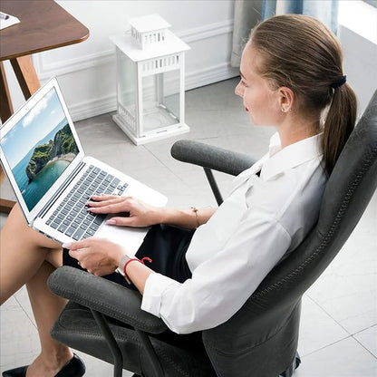 ovios Ergonomic Office Chair, High Back Faux Leather Executive Chairs with Armrests, Comfy Mid-Century Modern Swivel Rolling Computer Armchair (Dark Grey, Suede Leather)