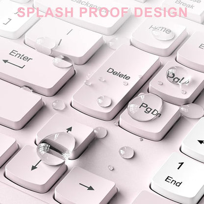 Wireless Keyboard and Mouse Combo, Full-Sized Quiet Wireless Keyboard and Adjustable DPI Mouse, 2.4GHz USB Receiver, Keyboard and Mouse for PC, Windows, Desktop, Laptop (Pink and White-B)