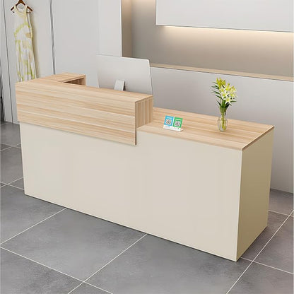 Modern Reception Desk with Drawer & Open Shelves, 39-95 Inch Front Counter Table, Computer Workstation Suitable for Salons, Offices, Lobbies, Retail Stores and Home Offices