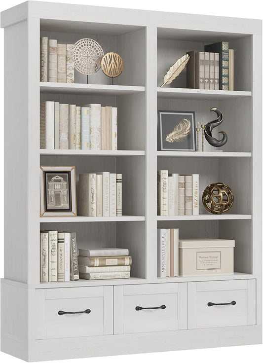 Garvee 74.5" Tall Bookshelf with Double Storage, 6-Tier Large Bookshelf, Double Wide Bookshelves w/ 12 Cubbies, Wide Freestanding Bookcases for Livingroom Office Library (White, 64"H*47.2"L*11.8"D)
