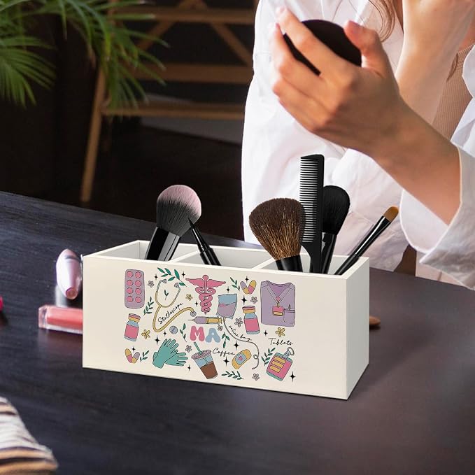 Medical Assistant Gifts Pen Holder for Desk, MA Appreciation Gifts Wooden Box Sign Desk Decor for Office Home Decoration, Physician Assistant Gift Pencil Organizer