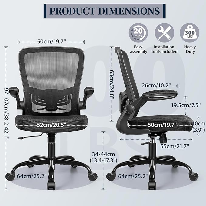 FelixKing Office Chair, Ergonomic Desk Chair with Adjustable Height and Lumbar Support Swivel Lumbar Support Desk Computer Chair with Flip up Armrests for Conference Room (Black),Pack of 5