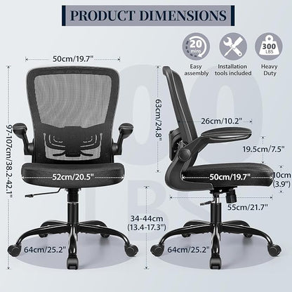 FelixKing Office Chair, Ergonomic Desk Chair with Adjustable Height and Lumbar Support Swivel Lumbar Support Desk Computer Chair with Flip up Armrests for Conference Room (Black),Pack of 2