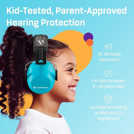 Vanderfields Hearing Protection Ear Muffs - Over 31 dB (2K Hz) Broad Noise Cancelling Sound Reduction Earmuffs for Kids 3-12
