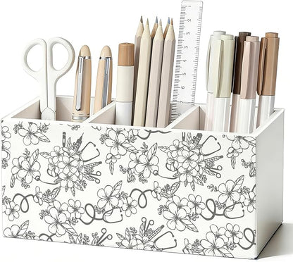Nurse Floral Pen Pencil Holder for Desk, Nurse Appreciation Gifts, Nursing Nurses Gifts for Women, Nursing Wooden Box Sign Decorations for Home Office Workplace Desk Tabletop